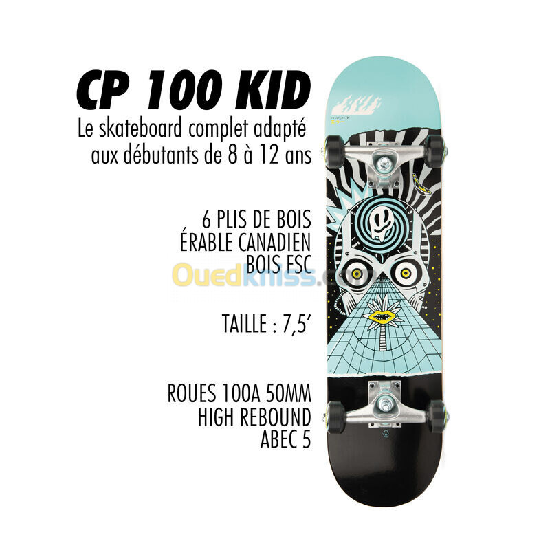 OXELO PLANCHE DE SKATE ENFANT 8 - 12 ANS CP100 MID COSMIC TAILLE 7.6"