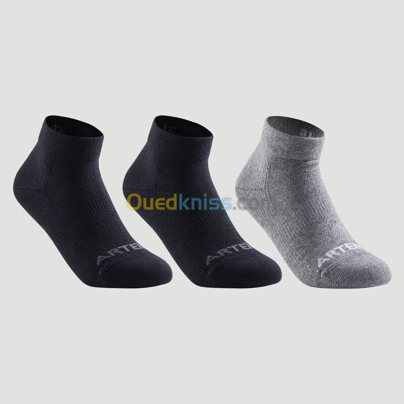 ARTENGO CHAUSSETTES DE SPORT ENFANT MI-HAUTES ARTENGO RS 160 NOIR GRIS LOT DE 3