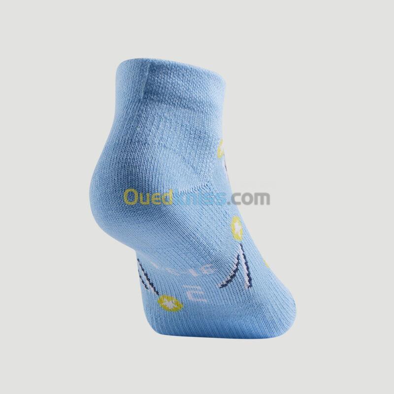 ARTENGO CHAUSSETTES DE SPORT ENFANT MI-HAUTES ARTENGO RS 160  BLANC  BLEU LOGO LOT DE 3@