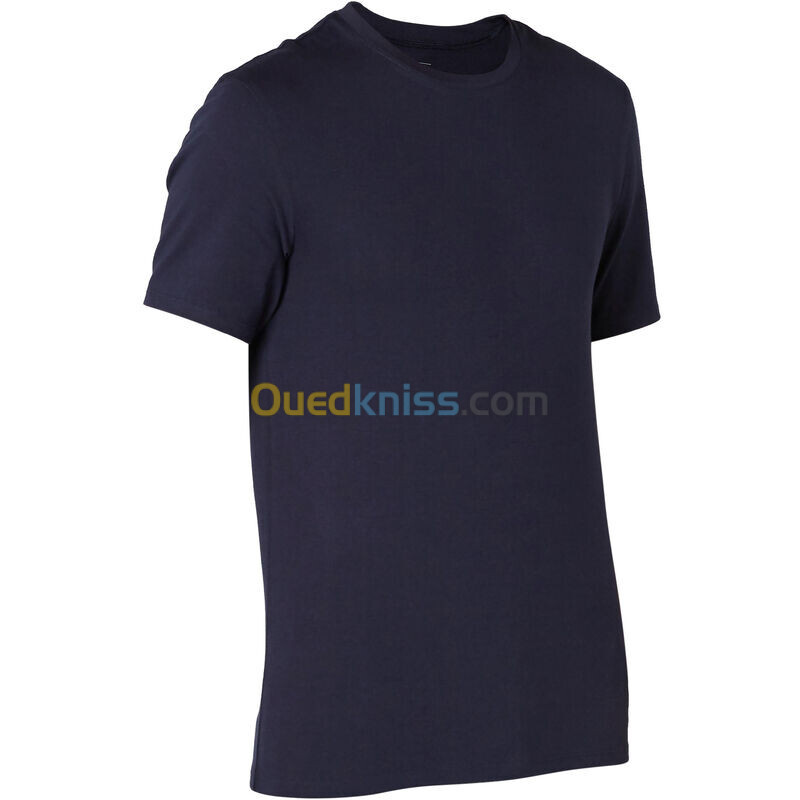 DOMYOS T-shirt fitness manches courtes slim coton col rond homme bleu noir