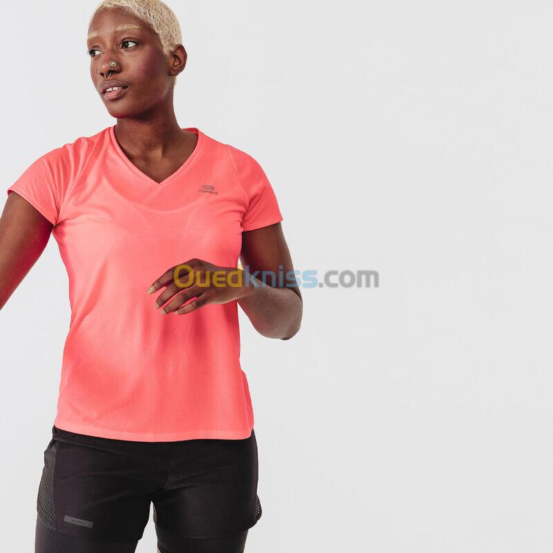 KALENJI T-shirt manches courtes running respirant femme - Dry corail fluo