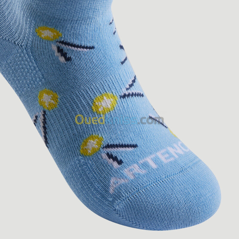 ARTENGO CHAUSSETTES DE SPORT ENFANT MI-HAUTES ARTENGO RS 160 BLANC BLEU LOGO LOT DE 3@