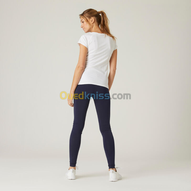 DOMYOS Legging fitness long coton extensible femme - Fit+ bleu marine