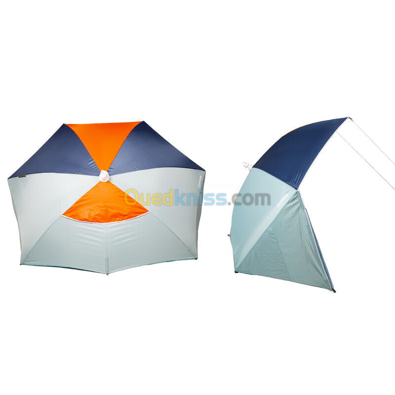 DECATHLON Parasol Abri Plage Solaire Iwiko 180 Menthe Gris Orange Upf50+ 3 Places