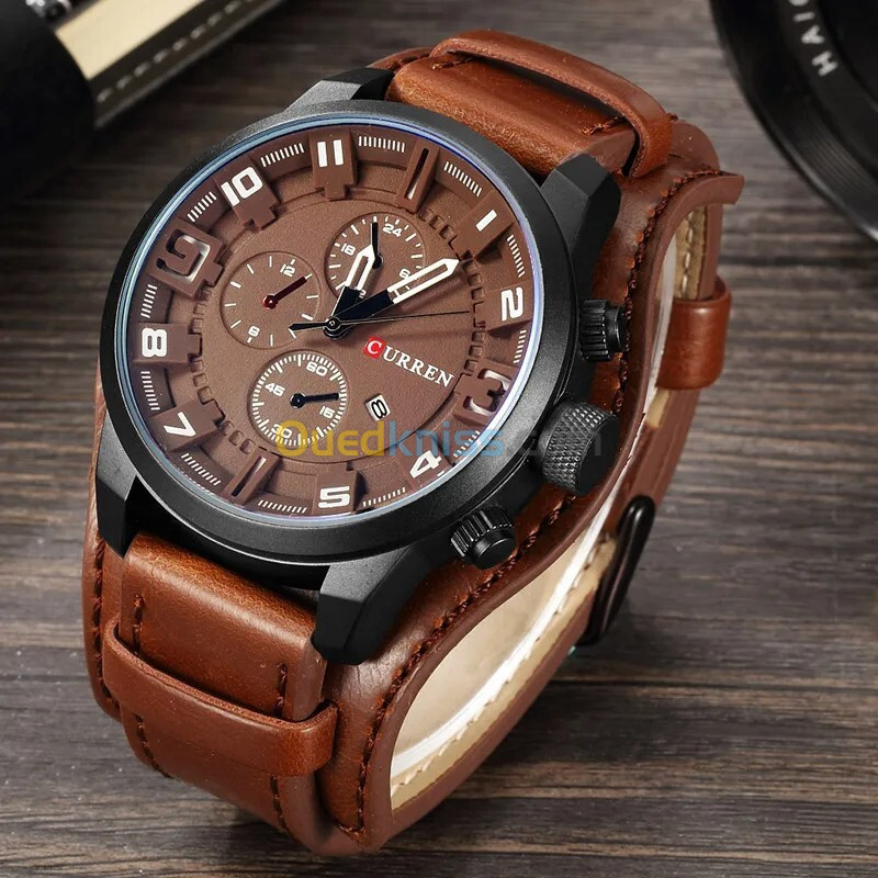 Montre CURREN Luxe Homme, Quartz ORIGINALE, Bracelet Cuir, Sport et Chic, Neuve, Étanche, Qualité