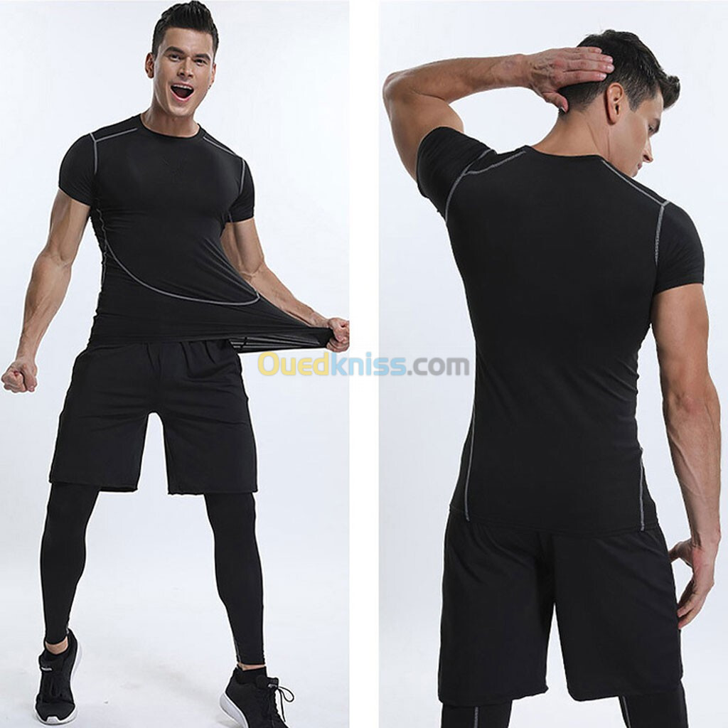 Ensemble de Compression pour Hommes de Sport 3 pièces Top et jambières