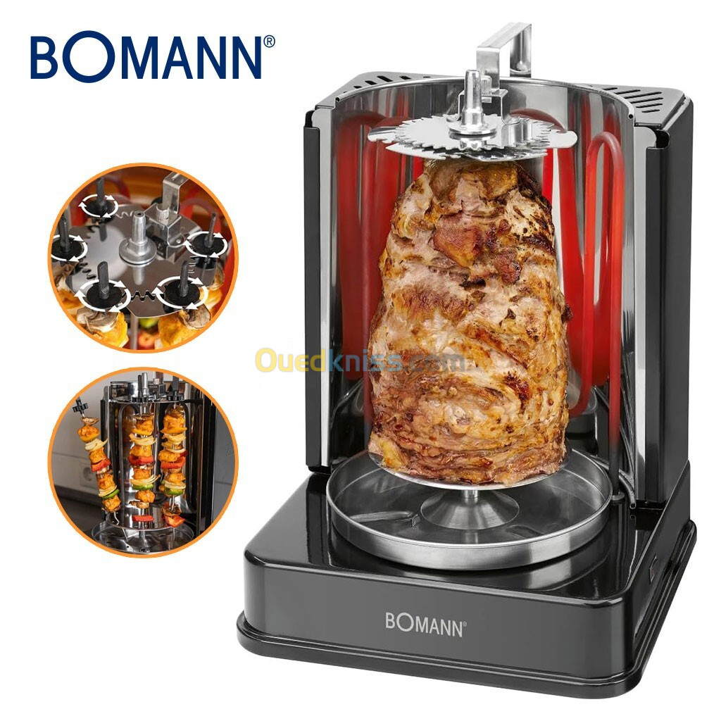 Multi-grill Electrique vertical 3en1 Rôtisserie et Chawarma Bomann 3006CB