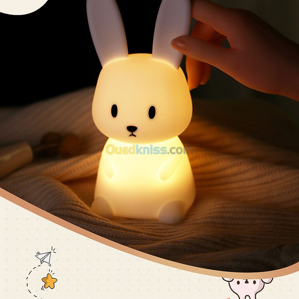 Veilleuse LED en forme de Lapin en siliconé pour enfants, avec capteur tactile