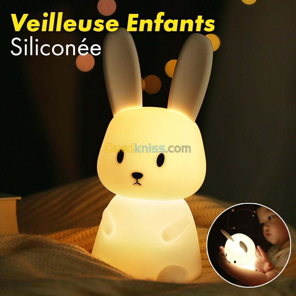 Veilleuse LED en forme de Lapin en siliconé pour enfants, avec capteur tactile