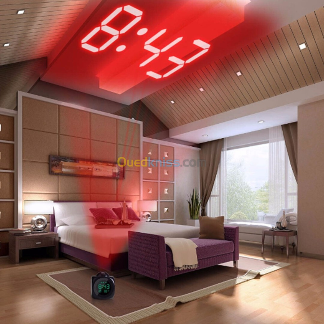 Horloge numérique de Projection LCD à LED, alarme vocale, fonction Snooze, thermomètre