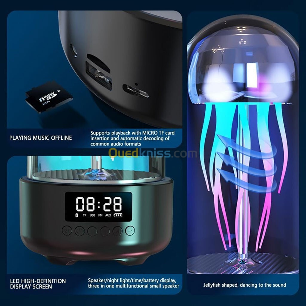 Haut-parleur Bluetooth Méduse, Aquarium avec lumière d'ambiance 7 couleurs