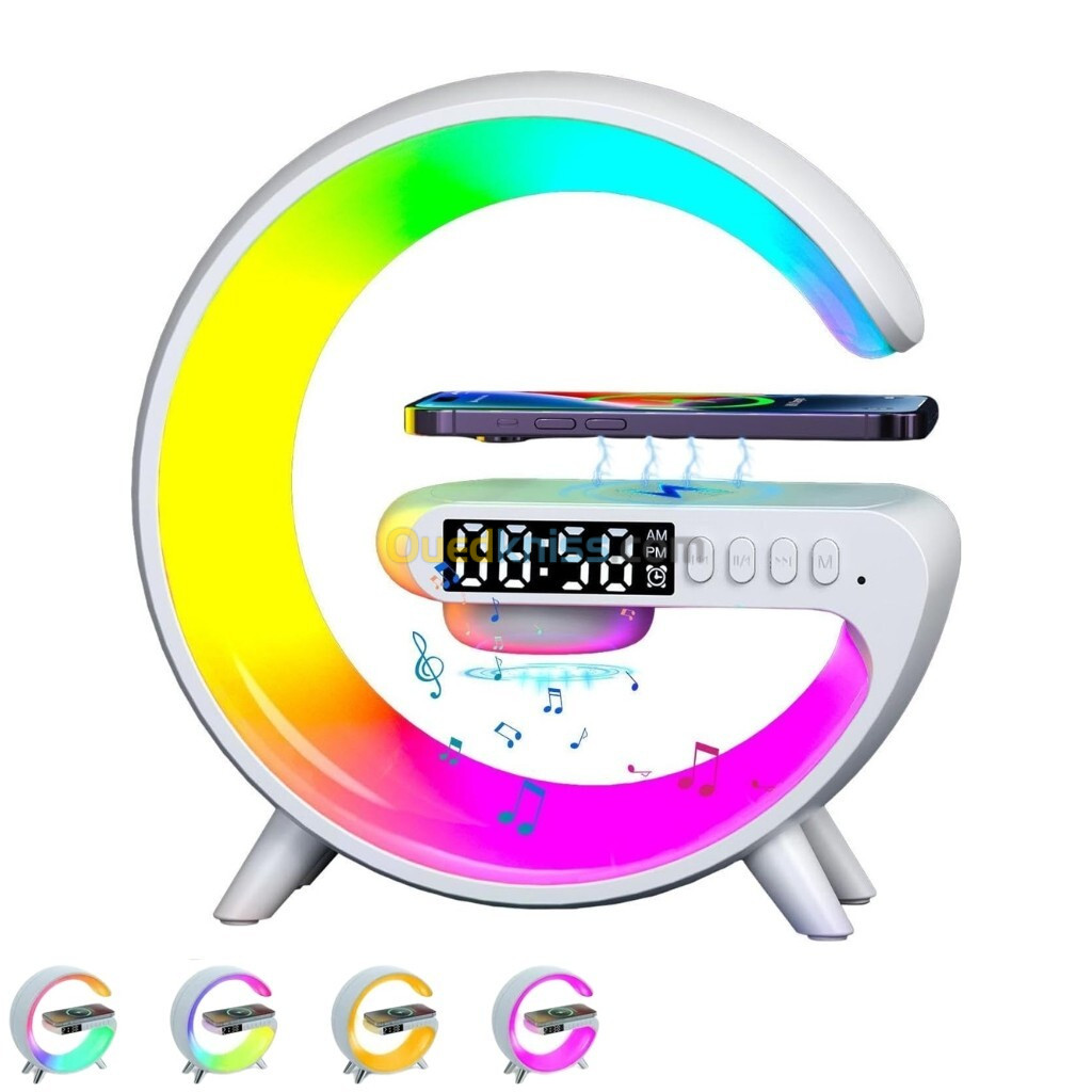 Réveil intelligente type G Bluetooth chargement sans fil haut-parleur RGB lumineuses G63-Blanc