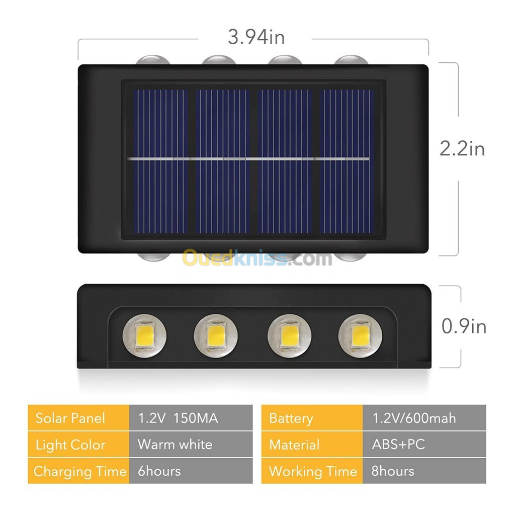 2 Pcs Applique murale solaire 8 LED, décoration extérieure de jardin