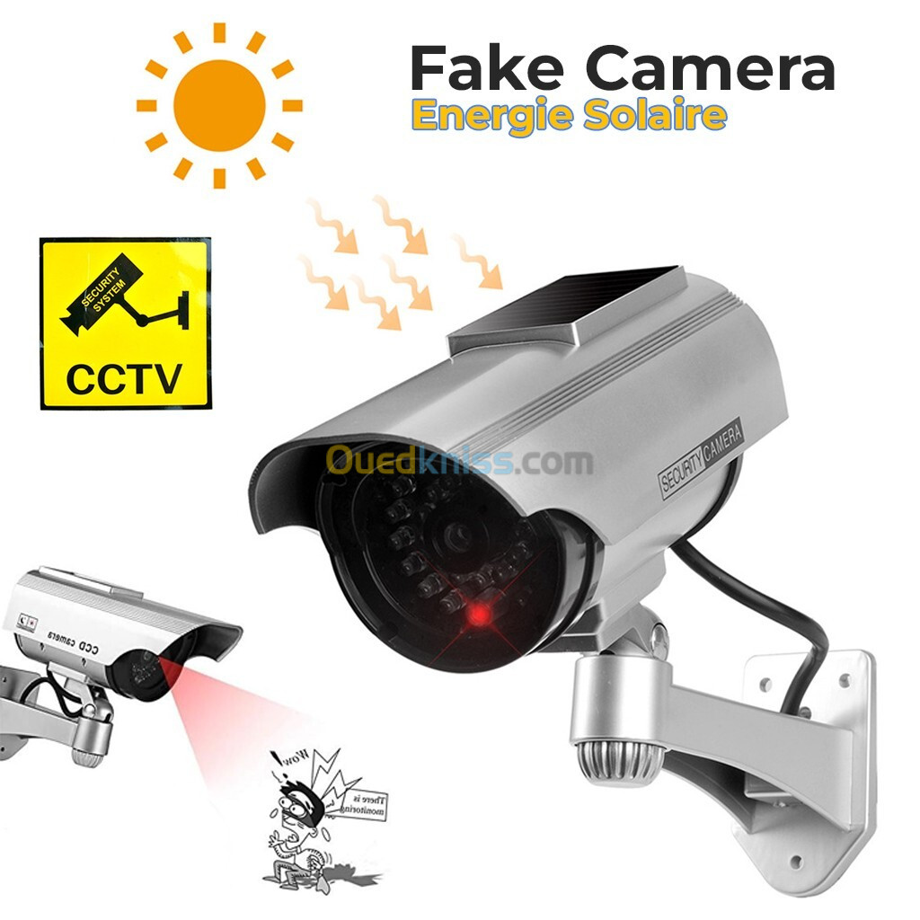 Fausse Caméras de Vidéosurveillance à énergie Solaire avec Clignotant Rouge LED