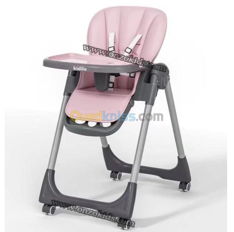 Chaise haute bébé kidilo pliable avec hauteur et siège réglable