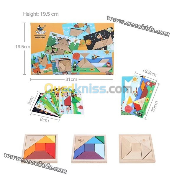 Jouet éducatif créatif Tangram Puzzle géométrie en bois pour enfants