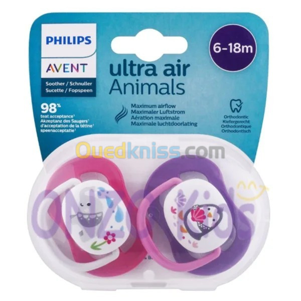 Pack 02 Sucettes Ultra air Animals 6-18 mois AVENT PHILIPS