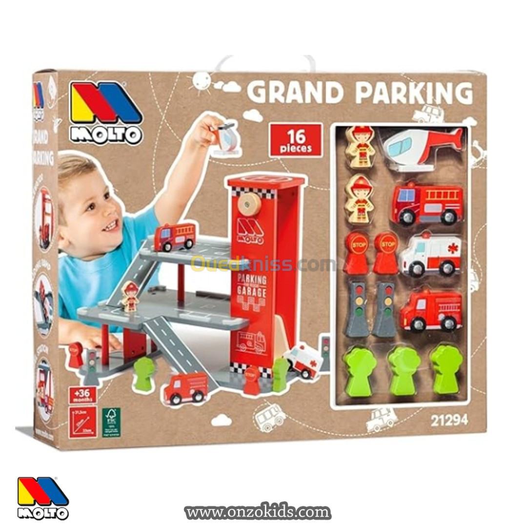 Circuit et parking en bois 16 Pcs, pour enfants – Moltó