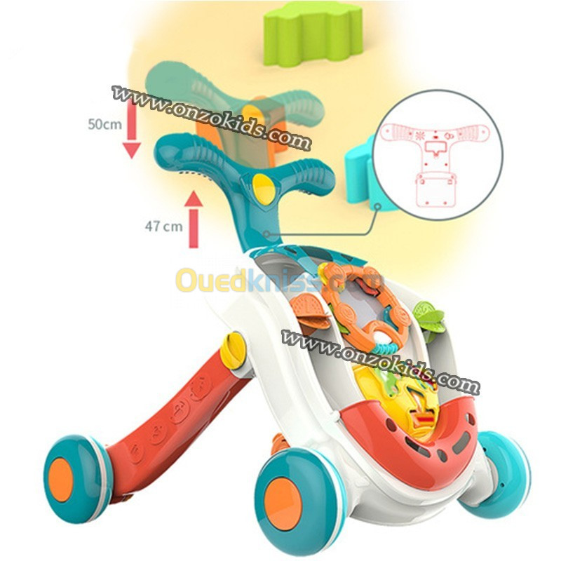 Trotteur marcheur et tables d’activités pour bébé