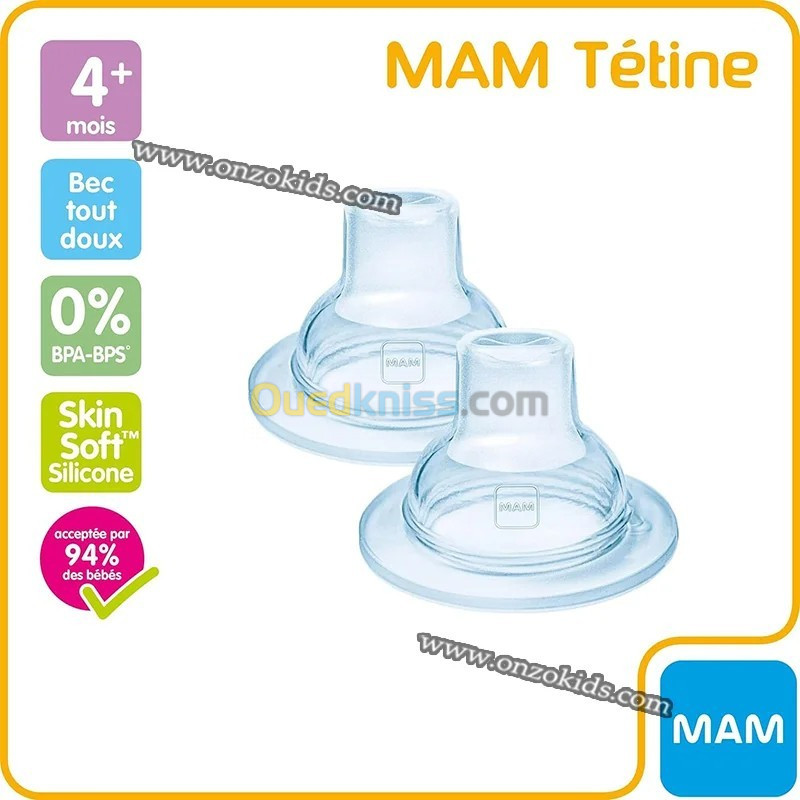 Lot de 2 tétine bec antifuite 4m+ -Mam