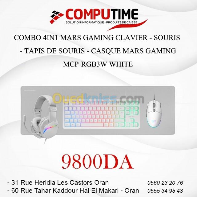 COMBO 4IN1 MARS GAMING CLAVIER - SOURIS  - TAPIS DE SOURIS - CASQUE MARS GAMING MCP-RGB3W WHITE