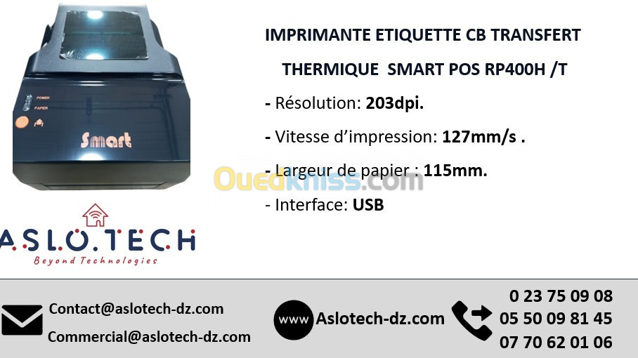 IMPRIMANTE ETIQUETTE CB TRANSFERT THERMIQUE SMART POS RP400H /T