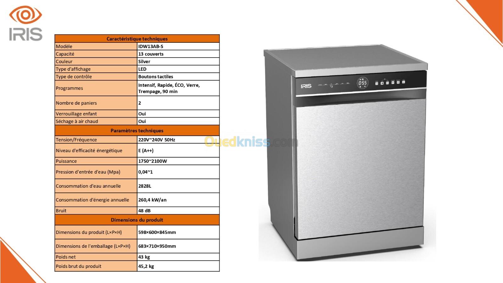  IRIS LAVE VAISSELLE IDW13AB-S 13 COUVERT (INOX)