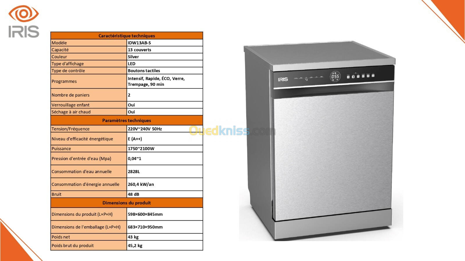  IRIS LAVE VAISSELLE IDW14AC-S 14 COUVERT (INOX)