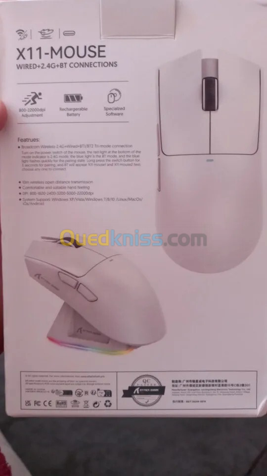 Attack Shark X11 Souris Bluetooth Gaming Macro Mouse Tri-Mode Connection Pour PC