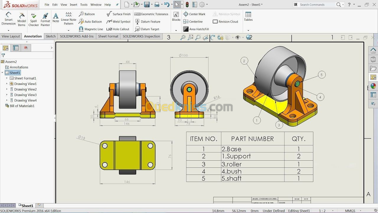 Conception dessin industriel fabrication mécanique plan 2D 3D Etude رسم صناعي ميكانيكي  Solidworks 