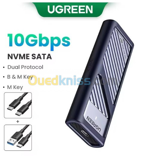 UGREEN Boîtier M.2 SSD NVME NGFF SATA en Aluminium USB 3.2 Gen 2 10 Gbps pour Disque