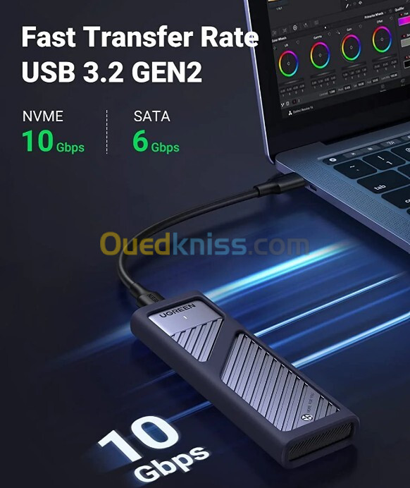 UGREEN Boîtier M.2 SSD NVME NGFF SATA en Aluminium USB 3.2 Gen 2 10 Gbps pour Disque