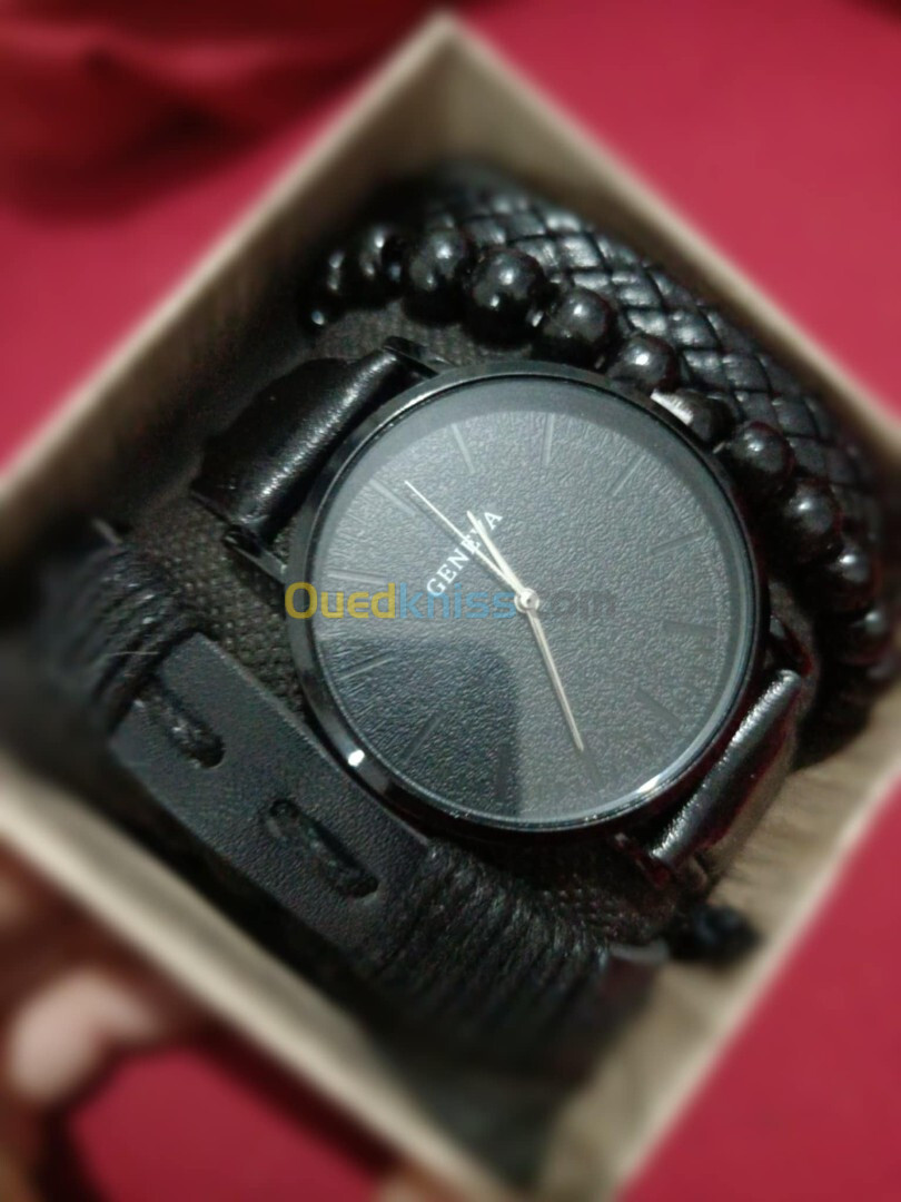 Montre Geneva en quartz pour homme avec 3 bracelets 