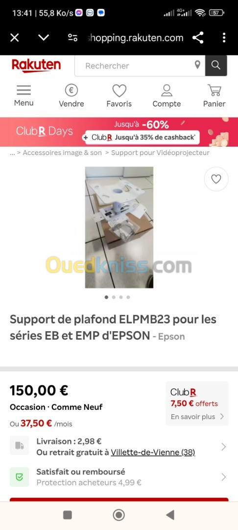 Support plafond data show Epson Elpmb23 