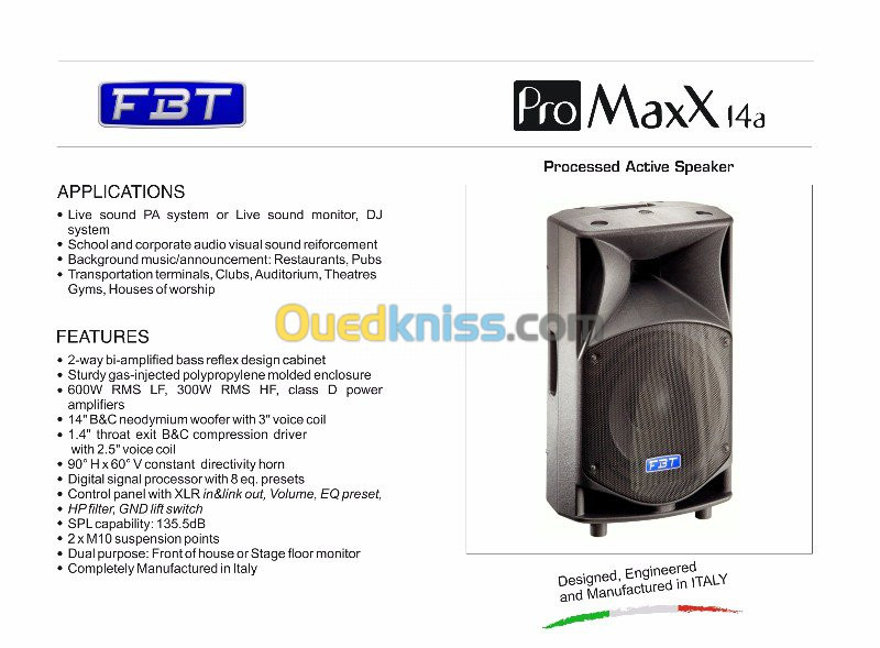 ENCEINTE ACTIVE FBT PromaxX 14A - 900W