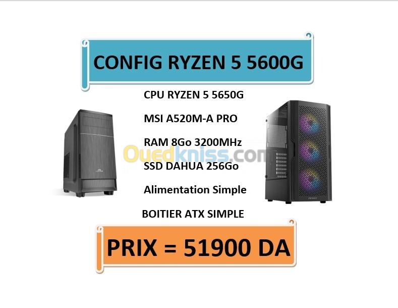 CONFIG RYZEN 5 5650 G /Msi A520 / 8GO 3200MHz / SSD 256Go