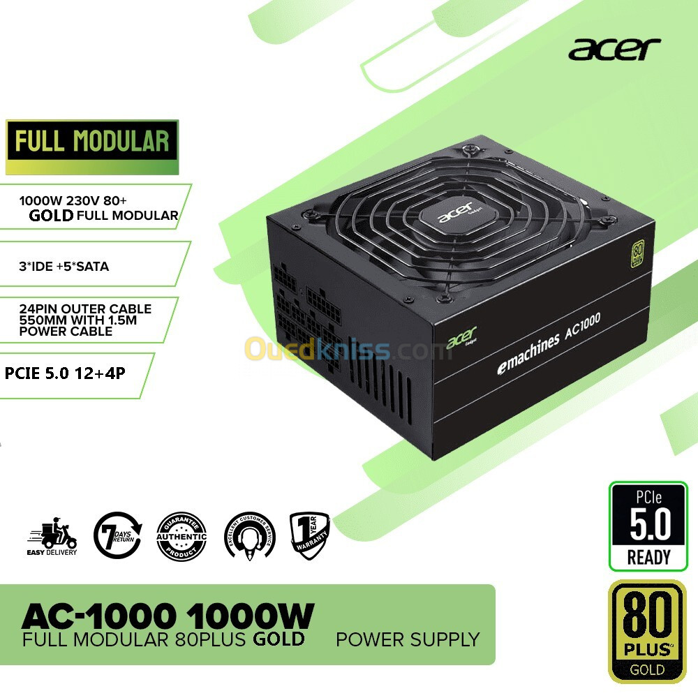 ALIMENTATION ACER AC-1000W +80 GOLD FULL MODULAR BLACK