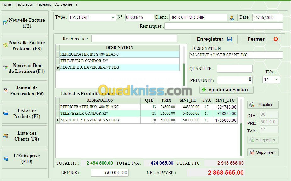 LOGICIEL de ** GESTION DES FACTURES **