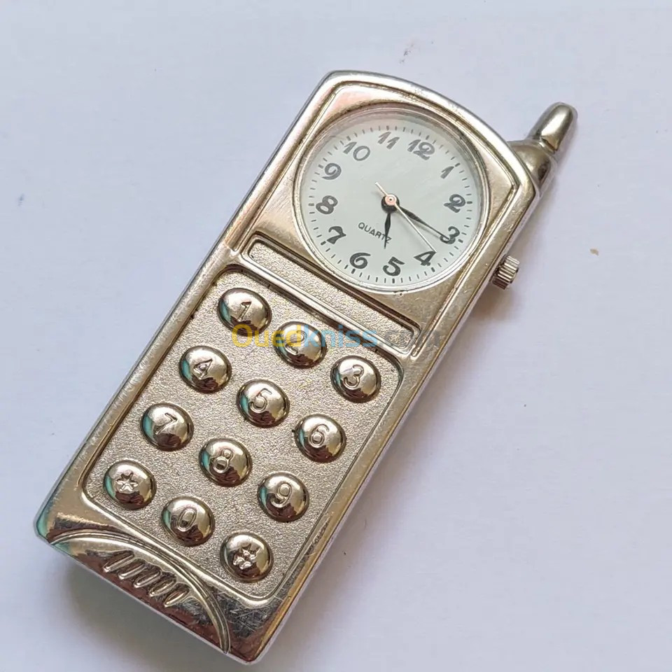 Miniature Watch Quartz Standing Mobile Phone Tiny Silver Tone Breguet Numerals