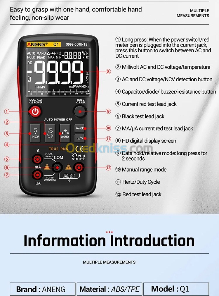 ANENG Q1 Multimètres Digital 9999 Analog Tester