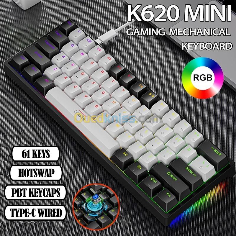 Mechanical Keyboard LEAVEN K620 Gaming 60% Wired RGB (Black & White)