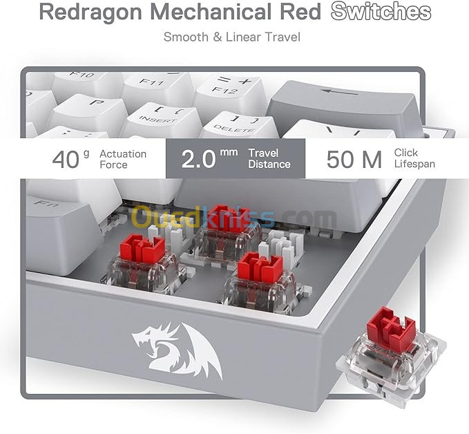 Mechanical Keyboard Redragon K617 Fizz 60% Wired RGB (White & Grey)