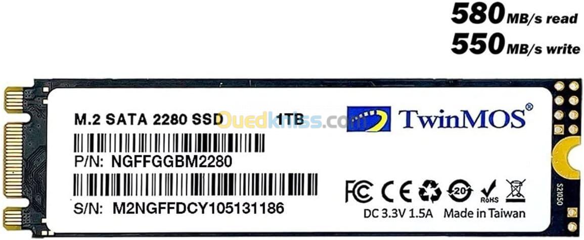 Disque Dur SSD TwinMOS NVMe M.2 1TB Vitesse Max jusqu'à 3600 Mo/s Lecture Et 3250 Mo/s Écriture 