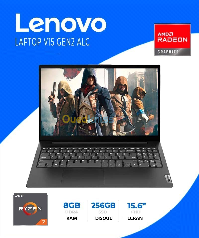 LAPTOP LENOVO V15 G2 ALC AMD RYZEN 7 5700 / RAM 8GB / SSD 256GB / 15.6" / WIN10