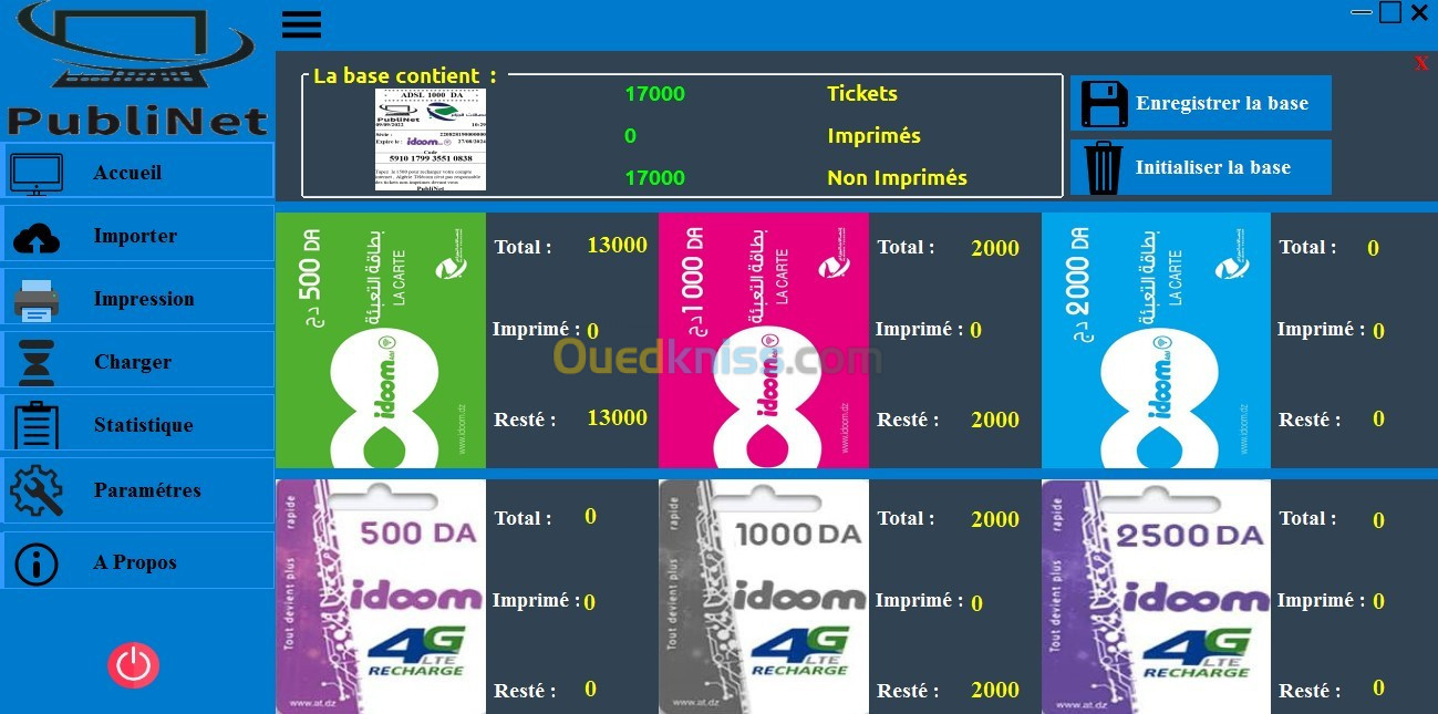 Application d'impression des Tickets de Recharge ADSL Idoom et 4G 