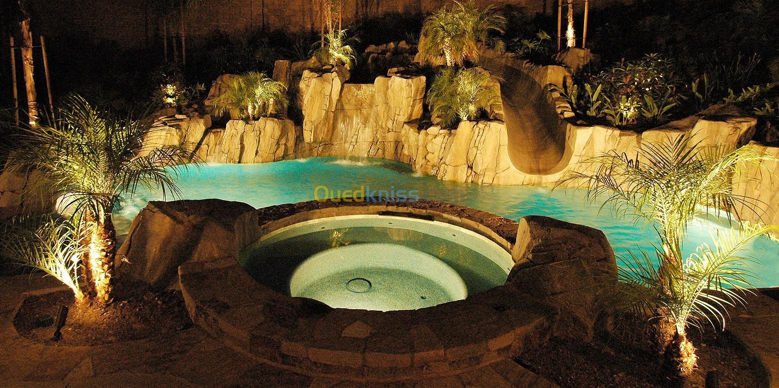  réalisation de piscine naturelle et miroir  تصميم وإنشاء حمامات السباحة