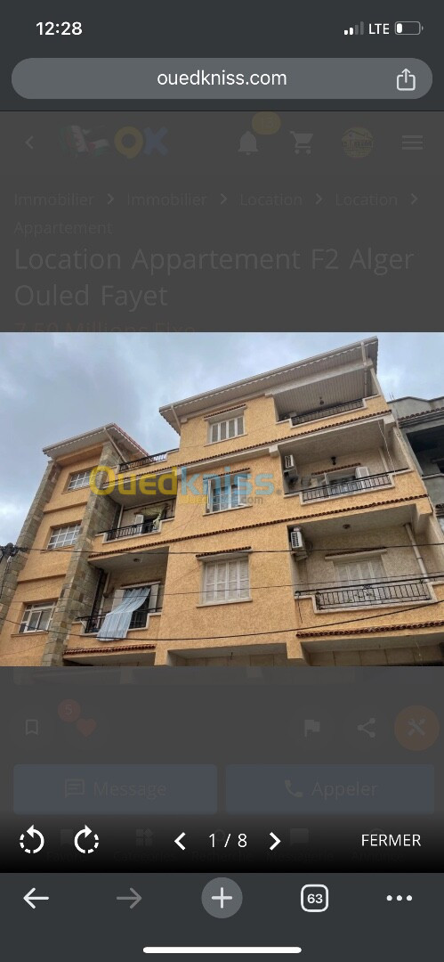 Location Appartement F4 Alger Ouled fayet