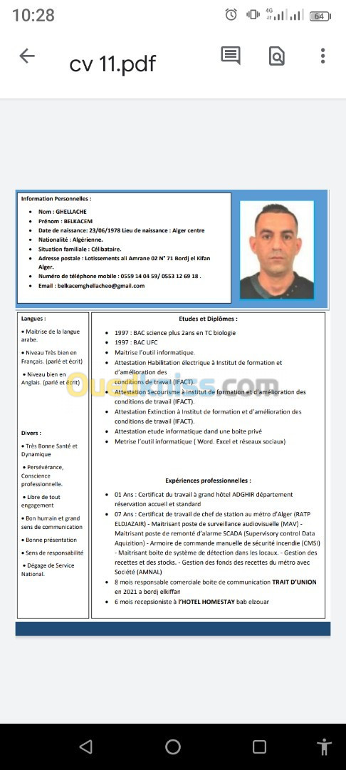 Cherche du travail selon mon CV et mes expériences 