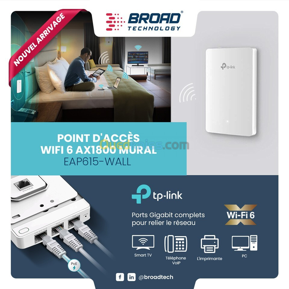 EAP615-Wall TP-LINK Point d'accès WiFi 6 AX1800 murale 