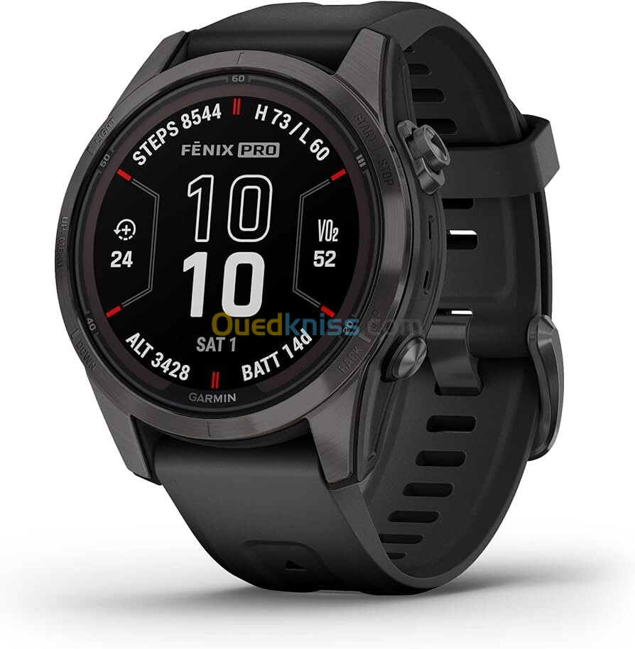 GARMIN fēnix 7S Pro Sapphire Solar Edition Titane avec revêtement Carbon Gray DLC et bracelet noir